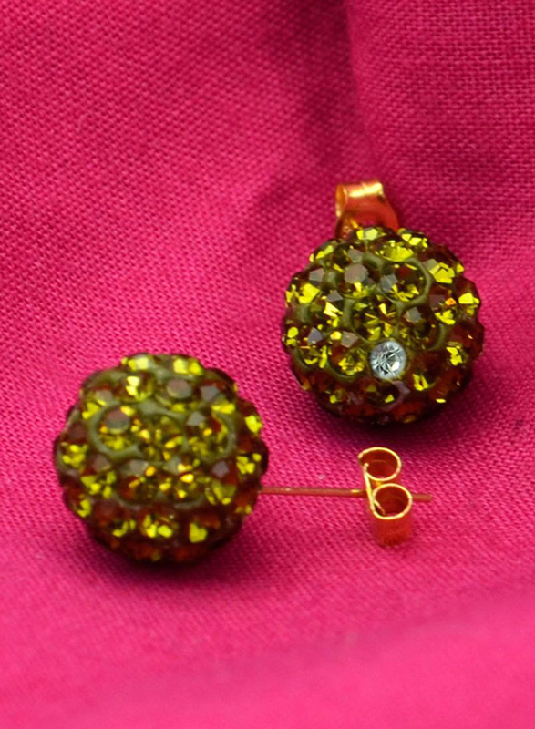 أقراط من الذهب الأصفر عيار 18 قيراطًا للنساء من فيرا بيرلا، على شكل كرة كريستالية 10 ملم - أخضر و ذهبي