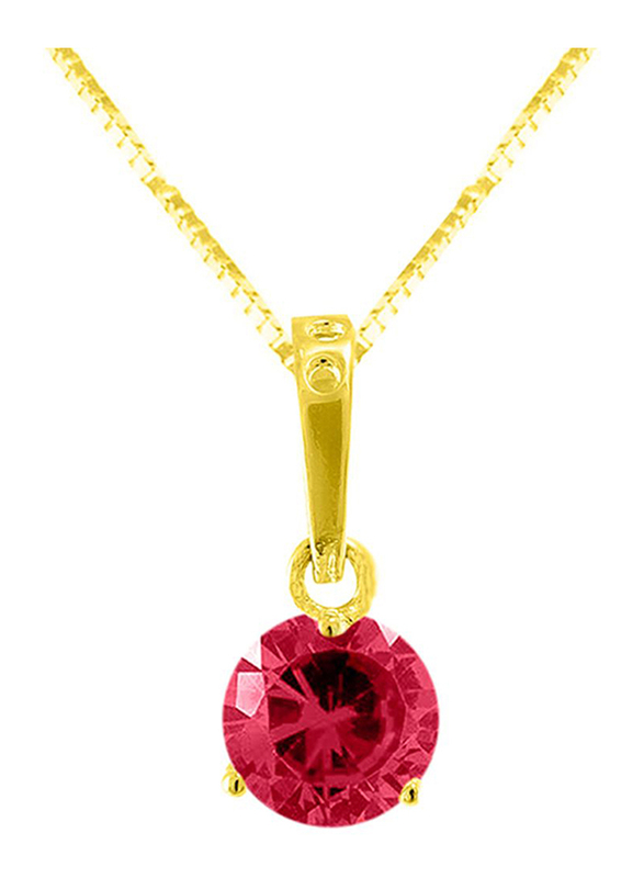 Vera Perla 18K Solid Yellow Gold Necklace for Women, with 9mm Zircon Stone Pendant, Dark Pink/Gold
