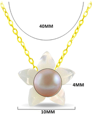 Vera Perla 18k Solid Yellow Gold Chain Necklace for Women, with Mother of Pearl Flower Shape and 4mm Pearl Pendant, White/Purple