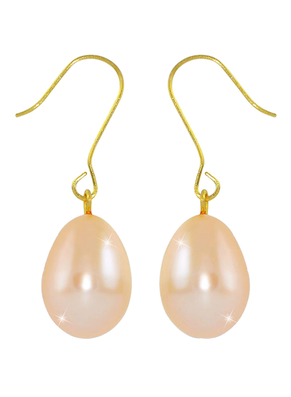 Vera Perla 18K Gold Drop Earrings for Women, with Baroque Pearl Stone, Gold/Pink