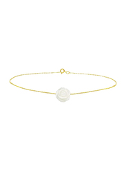 Vera Perla 18K Gold Chain Bracelet for Women, with Rose Carved Mother of Pearl Shell, Gold/White