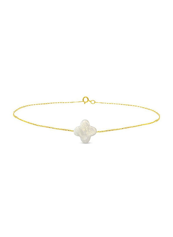 Vera Perla 18K Gold Chain Bracelet for Women, with Plum Flower Shape Mother of Pearl Stone, Gold/White