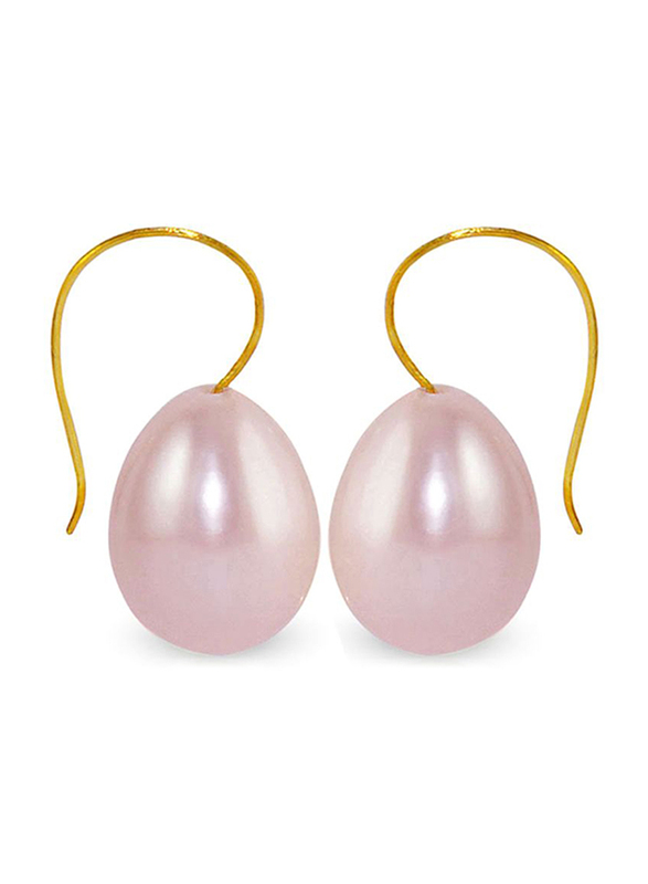 Vera Perla 10K Gold Hoops Earrings for Women, with Drop Pearl Stone s Stone, Purple