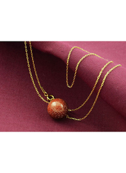 Vera Perla 10K Yellow Gold Simple Necklace for Women, with Sunstone Pendant, Gold/Red