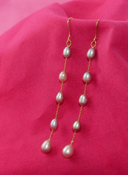 Vera Perla 10K Gold Opera Drop Earrings for Women, with White Pearl Stones, Purple
