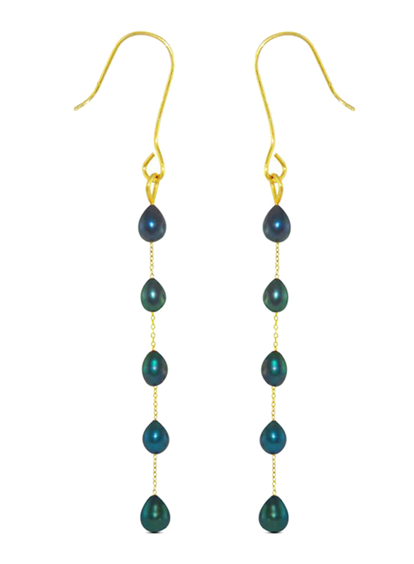 

Vera Perla 10K Gold Opera Drop Earrings for Women, with White Pearl Stones, Blue