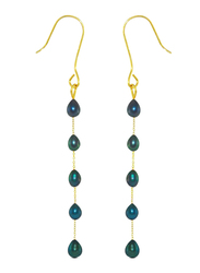 Vera Perla 10K Gold Opera Drop Earrings for Women, with White Pearl Stones, Blue