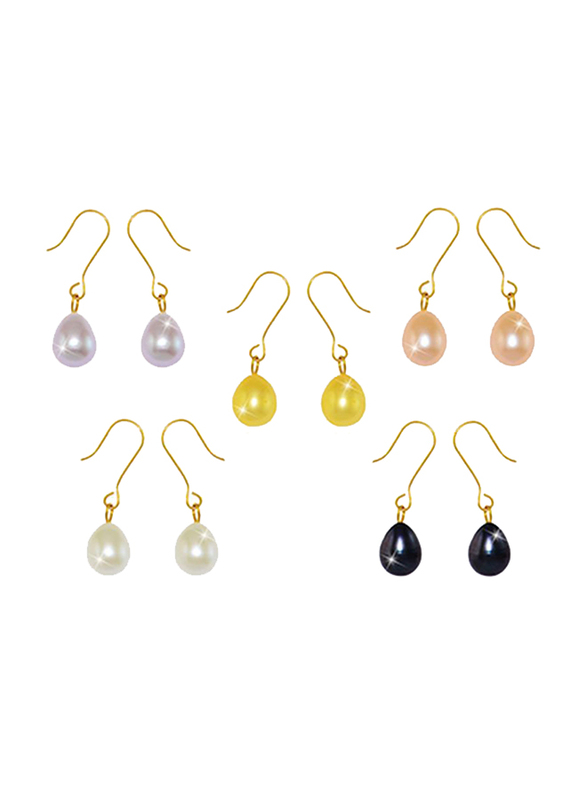 Vera Perla 5-Pieces 10K Gold Drop Earrings for Women, with Pearl Stone, Multicolour