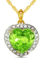 Vera Perla 18K Gold Necklaces for Women, with 0.14ct Diamonds and Genuine Heart Cut Peridot Stone Pendant, Gold/Green