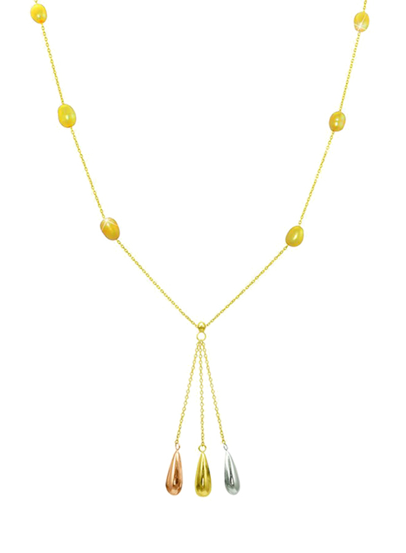 فيرا بيرلا سلسال من الذهب عيار 18 بثلاثة ألوان للنساء، مع تعليقات موصولة من اللؤلؤ - أبيض وبيج وأصفر