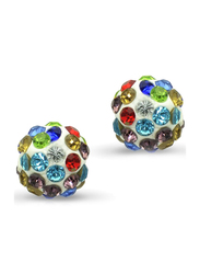 Vera Perla 10K Solid Gold Stud Earrings for Women, with 10 mm Crystal Ball, Gold/Blue/Green/Red