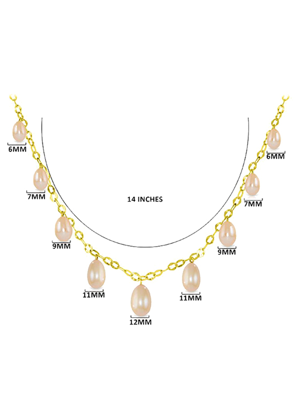 Vera Perla 18K Gold Drops Chain Necklace for Women, with Pearl Stone, Gold/Pink