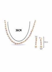 Vera Perla 2-Pieces 10K Gold Jewellery Set for Women, with 36cm Necklace and Earrings, with Pearl Stones, Rose Gold