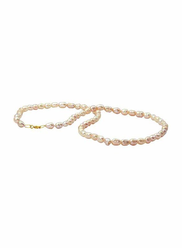 Vera Perla 10K Gold Strand 36cm Beaded Necklace for Women, with Mother of Pearl Stones, Rose Gold