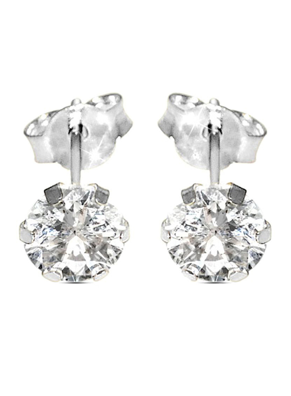 Vera Perla 18K Gold Stud Cubic Earrings for Women, with Zirconia Diamonds, Clear/Silver