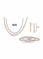 Vera Perla 3-Pieces 18K Gold Jewellery Set for Women, with Necklace, Bracelet and Stud Earrings, with Pearl Stones, Rose Gold