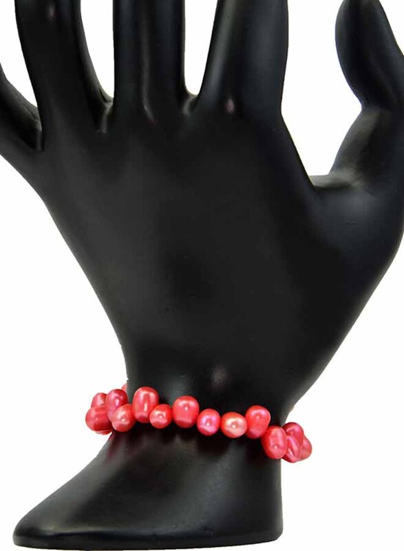 Vera Perla Elastic Stretch Bracelet for Women, with Pearl Stone, Light Pink
