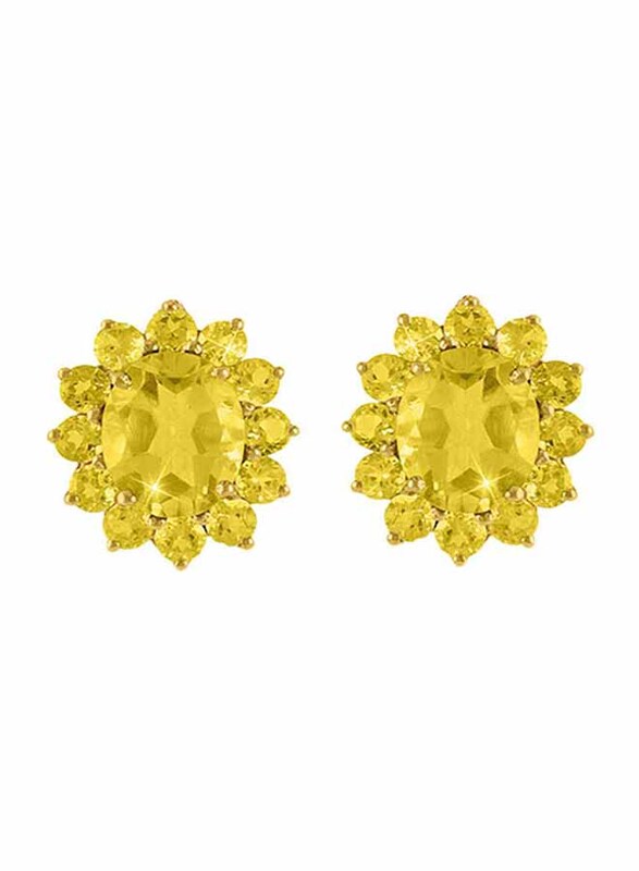 Vera Perla 18K Solid Gold Stud Earrings for Women, with Citrine Stone, Gold