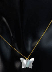 Vera Perla 18K Gold Butterfly Shape Necklace for Women, with Mother of Pearl Stone, Off White