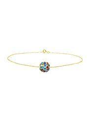 Vera Perla 10K Solid Gold Chain Bracelet for Women, with 10 mm Crystal Ball, Gold/Blue/Red