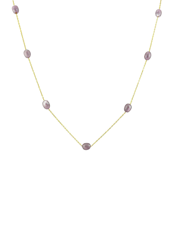 Vera Perla 10K Gold Opera Necklace for Women, with Pearls Stone, Gold/Purple