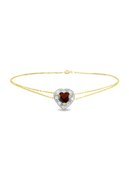Vera Perla 18K Gold Chain Bracelet for Women, with 0.08ct Diamonds and Garnet Heart Stone, Red/Silver