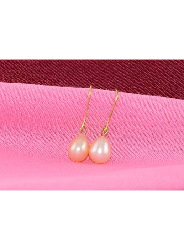 Vera Perla 18K Gold Dangle Earrings for Women, with 7mm Pearl Stone, Peach/Gold