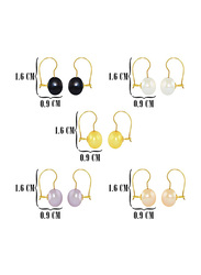 Vera Perla 5-Pieces 10K Gold Button Earrings for Women, with Pearls Stone, Multicolor