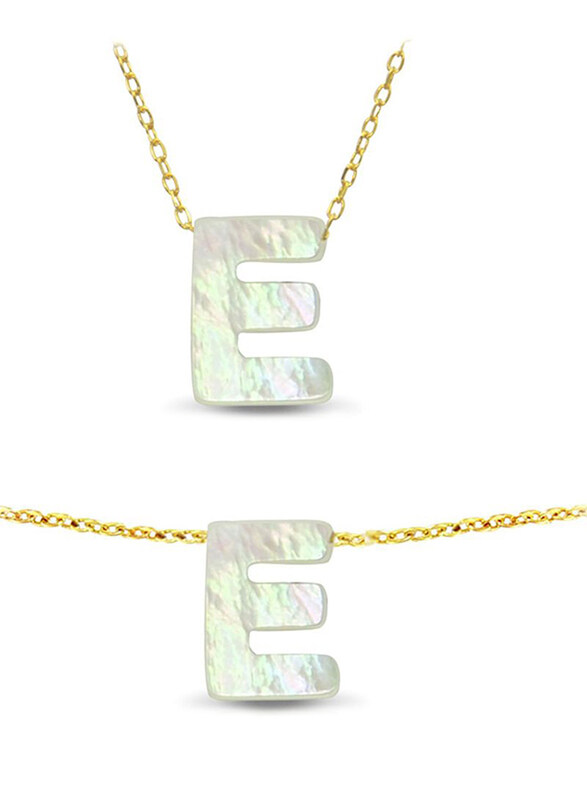 

Vera Perla 2-Pieces 18K Gold Jewellery Set for Women, with Necklace and Bracelet, with E Letter Shape Mother of Pearl Stone, White/Gold