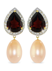 Vera Perla 18K Gold Pearl Stone Dangle Earring for Women, with 0.24 ct Genuine Diamond & Garnet Stone, Red