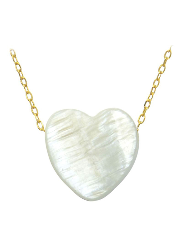Vera Perla 10K Gold Heart Shape Pendant Necklace for Women, with Mother of Pearl Stone, White/Gold