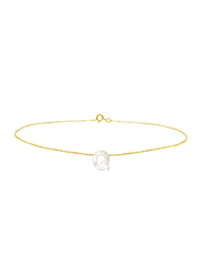 Vera Perla 18K Gold Charm Bracelet for Women, with Q Letter Mother of Pearl Stone, Gold/White