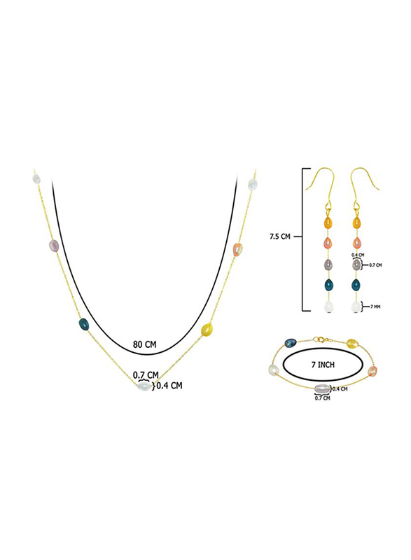 Vera Perla 3-Piece 18K Gold Jewellery Set for Women, with Pearls Stone, Necklace, Bracelet and Earrings, Multicolour