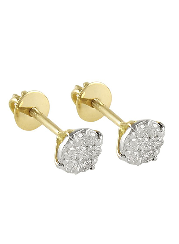 Vera Perla 18K Gold Stud Screw Back Earrings for Women, with 14 ct Genuine Solitaire Diamonds, Gold/Clear