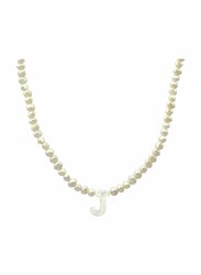 Vera Perla 10K Gold Strand Pendant Necklace for Women, with Letter J and Pearl Stones, White