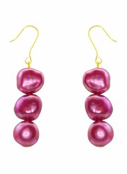 Vera Perla 10 Karat Gold Drop Earrings for Women, with 6mm Pearl Stones, Pink