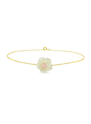 Vera Perla 18K Solid Yellow Gold Chain Bracelet for Women, with 19mm Flower Shape Mother of Pearl and 6-7mm Pearl Stone, Gold/White/Peach