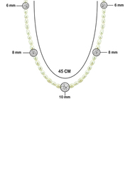 Vera Perla 10K Gold Statement Necklace for Women, with Built-in Crystal Balls and Pearls, White/Clear