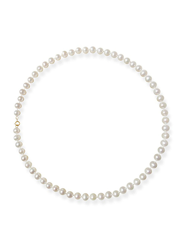 Vera Perla 18K Gold Beaded Necklace for Women, with 7 mm Genuine Pearl Stone, White