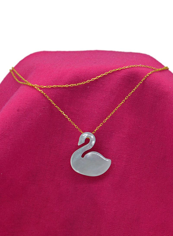 Vera Perla 18K Gold Swan Shape Necklace for Women, with Mother of Pearl Stone, Off White