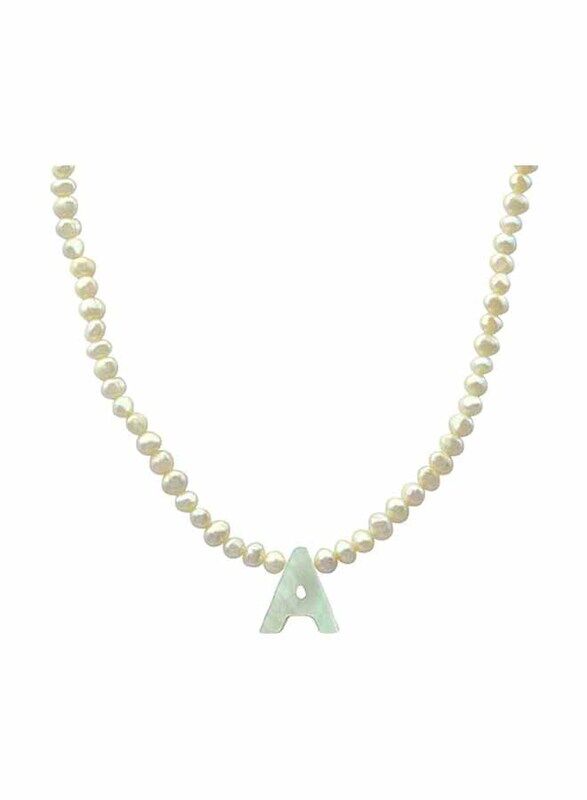 Vera Perla 10K Gold Strand Pendant Necklace for Women, with Letter A and Pearl Stones, White