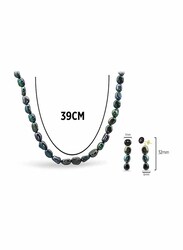 Vera Perla 2-Pieces 18K Gold Jewellery Set for Women, with Necklace and Earrings, with Pearl Stones, Blue