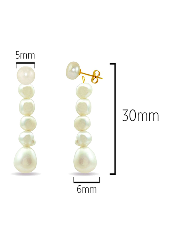 Vera Perla 18K Yellow Gold Stud, with Dangle Earrings for Women, with Pearl Stone, White