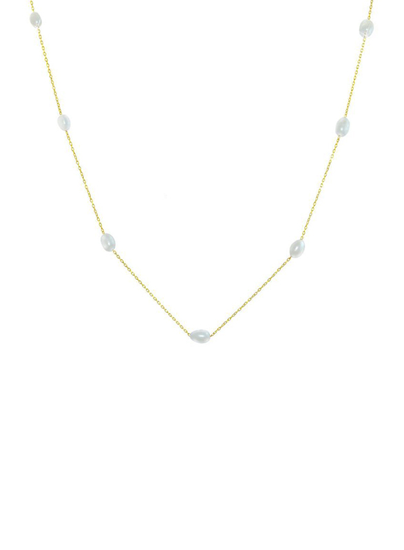 Vera Perla 18K Gold Opera Necklace for Women, with Pearls Stone, Gold/White