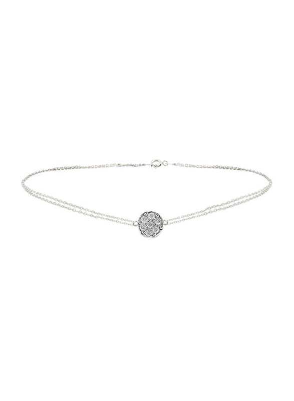 Vera Perla 18K Solid White Solitaire Double Link Bracelet for Women, with 0.07ct Genuine Diamonds, Silver
