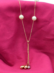 Vera Perla 18K Solid 3 Tone Gold Drop Pendant Necklace for Women, with Gradual Built In Pearl Stone, Multicolour