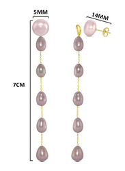 Vera Perla 18K Solid Yellow Gold Simple Dangle Earrings for Women, with Detachable 5mm Pearls Stone, Grey/Gold