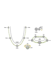 Vera Perla 4-Pieces 10K Gold Strand Jewellery Set for Women Gradual Built-in Crystal Balls and Pearls, Necklace, Bracelet, Earrings and Ring, White