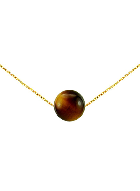 Vera Perla 10K Gold Chain Necklace for Women, with Tiger Eye Pendant, Gold/Brown
