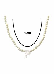 Vera Perla 10K Gold Strand Pendant Necklace for Women, with Letter P and Pearl Stones, White